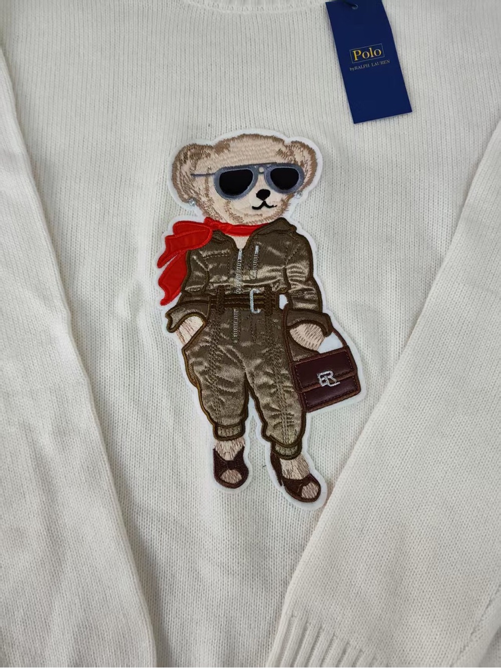 Polo by Ralph Lauren Cream Crewneck Sweater with Aviator Bear Applique - Picture 4 of 4